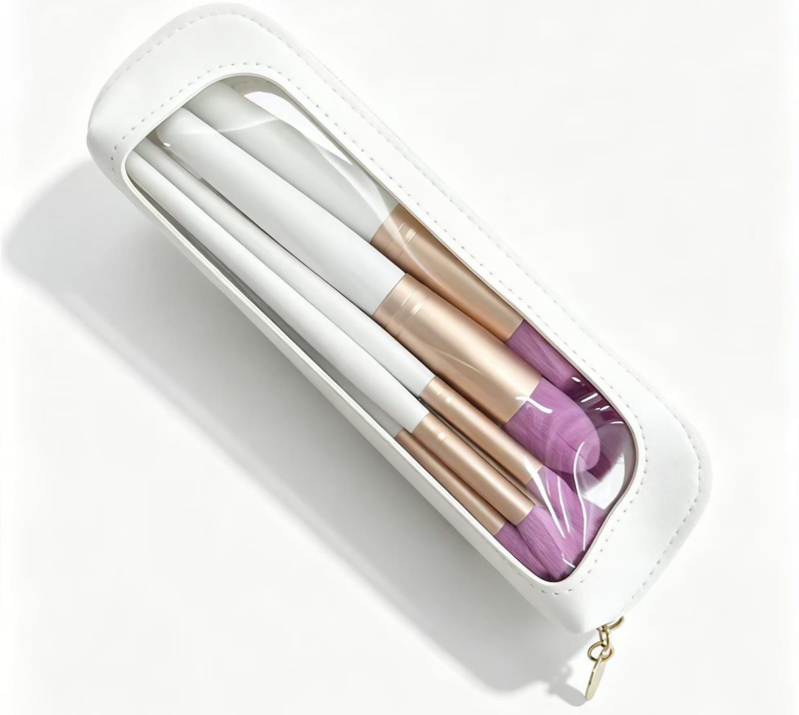 Purple Travel Makeup Brush Set with White Zip Case